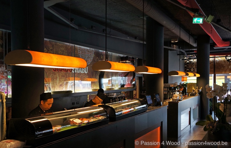 Shabu shabu Rotterdam - bar - tube lights in ash wood
